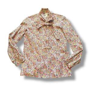 Vintage Microfloral Button Up Ascot Top